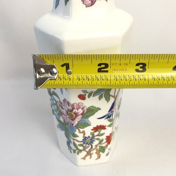 Aynsley Pembroke Vintage Vase Fine Bone China England Floral Bird Hexagonal 7” - Picture 9 of 10